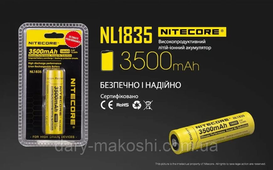 Акумулятор 18650 (3500mAh) Nitecore NL1835 6-1234 фото